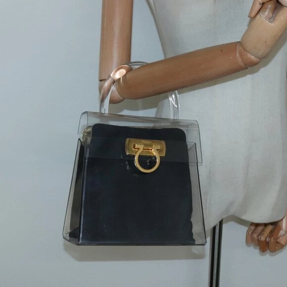 Salvatore Ferragamo Gancini Hand Bag plastic Clear Auth 79216 - Picture 1 of 14